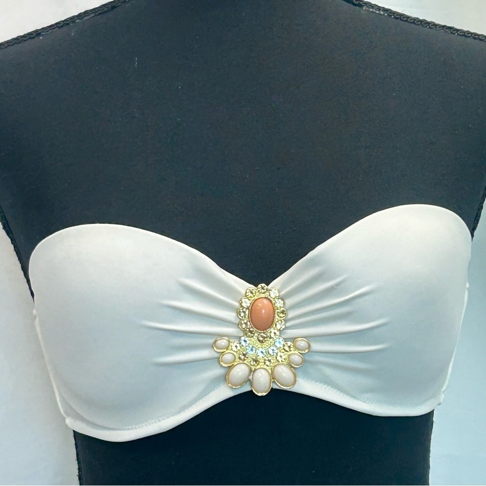 Victoria's Secret White Strapless Bandeau Bikini Top with Jewel Accent